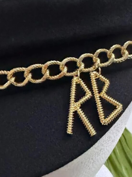 Black Baker Boy Newsboy Cap Gold Chain Charm Military Style Fashion Hat main image 8